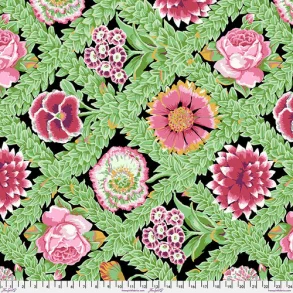 Kaffe Fassett Collective, Vintage Flower Lattice, Black by Kaffe Fassett