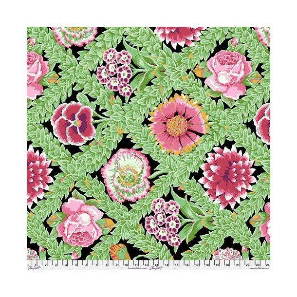 Kaffe Fassett Collective, Vintage Flower Lattice, Black by Kaffe Fassett
